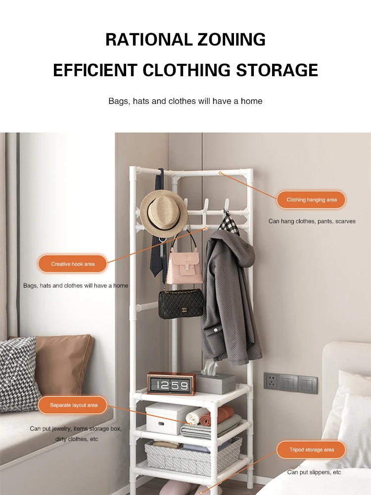 Multi-Function Corner Coat and Hat Rack 3-Layer Assembly Clothing Storage Shelf Bedroom Removable Corner Hanging Clothes Rack