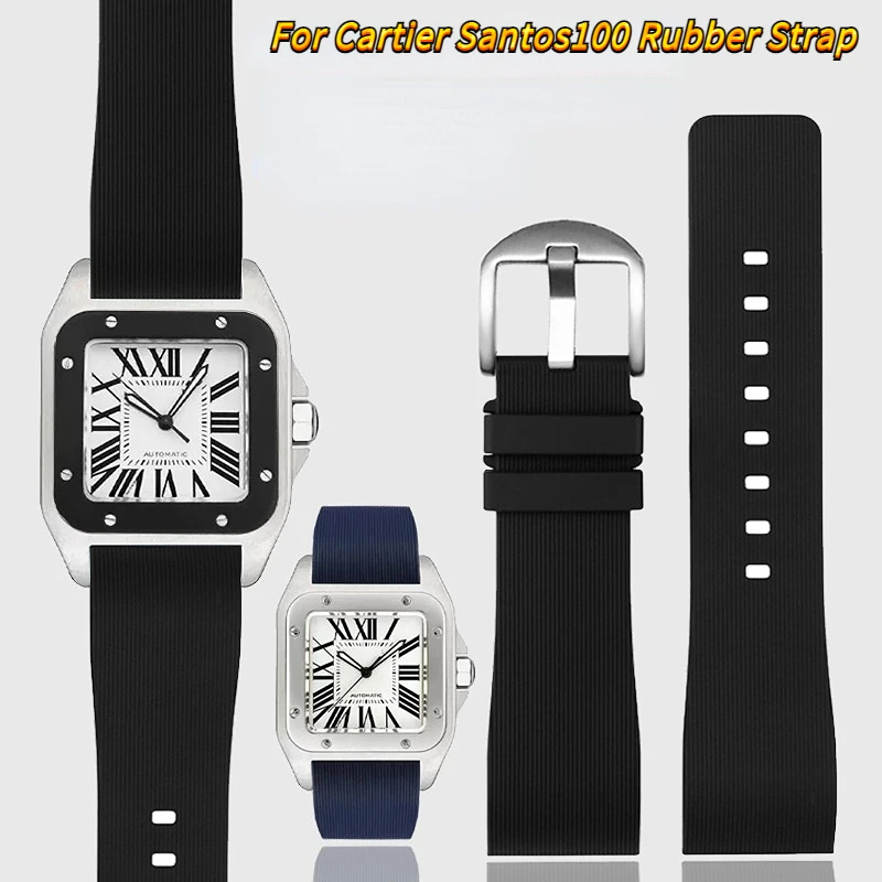 20Mm 23Mm Uomo Donna Wathband Bracciale Per Cartier Santos 100 W20073X8 W20106X8 W2020008 Cinturino In Gomma Cinturino In Silicone Per Orologio