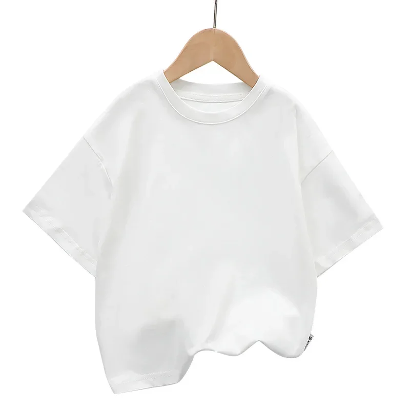 Summer Children's Short Sleeved T-shirt New Fashion Kids Shoulder Down T-shirt Top Cotton Trendy Student  Tee 2-12 Years Old 2