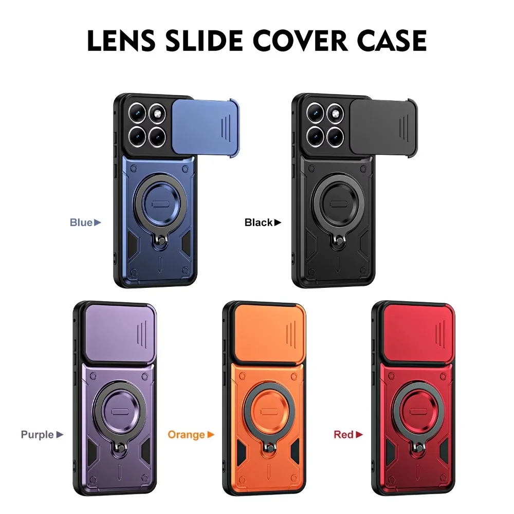 Enhanced Magnetic Ring Holder Armor Case with Slide Camera Lens Protection Cover