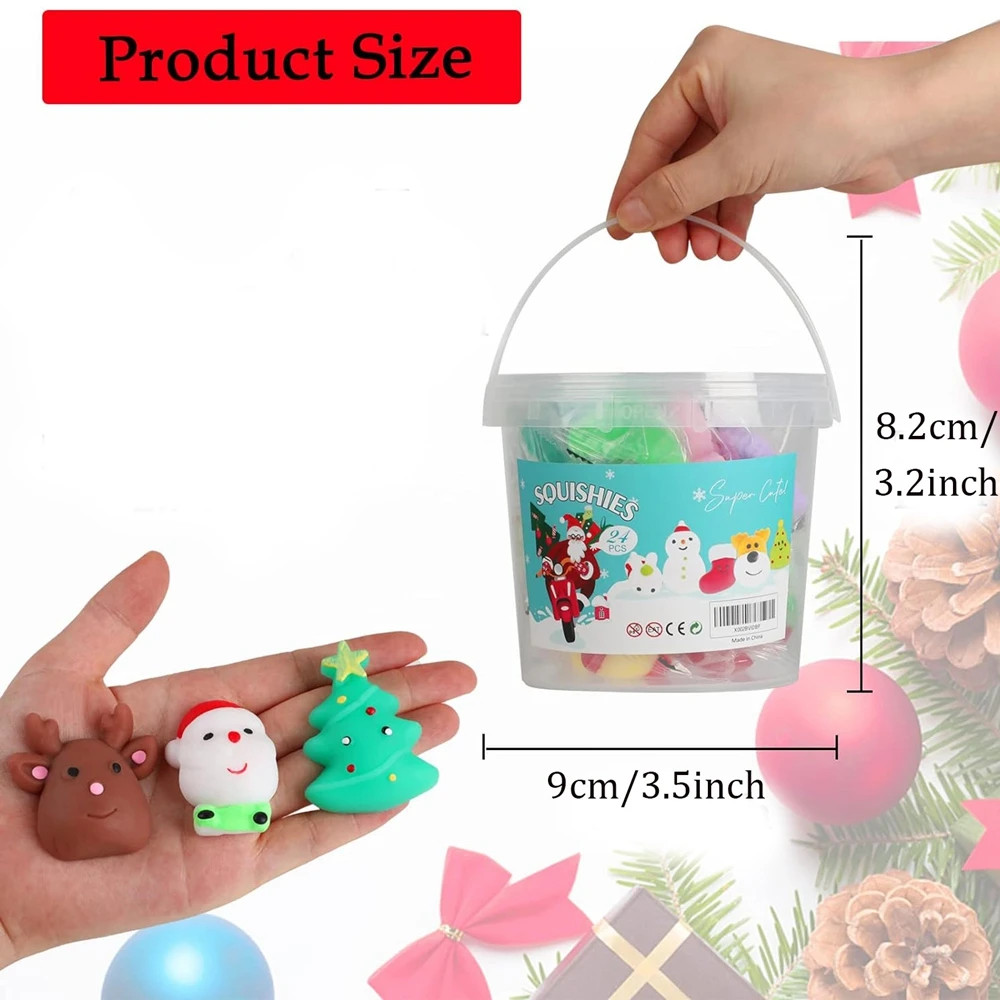 Christmas 24PCS for Kids Adult Santa Claus Snowman Squishy Fidget Toys Mini Mochi Party Favors Tress Relief Toy with Storage Box 2