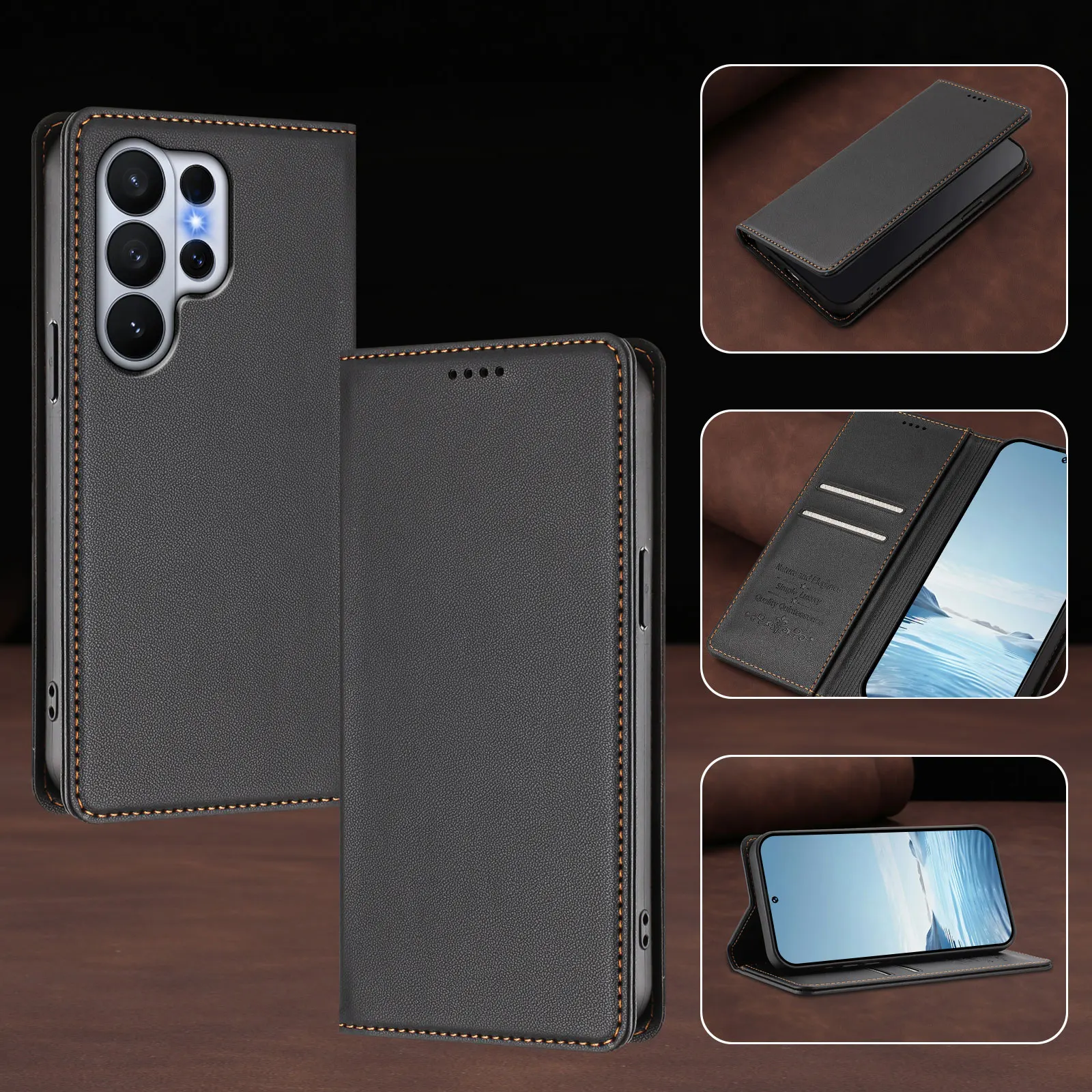 Magnetic Luxury Flip Wallet Leather Case with Foldable Back Cover