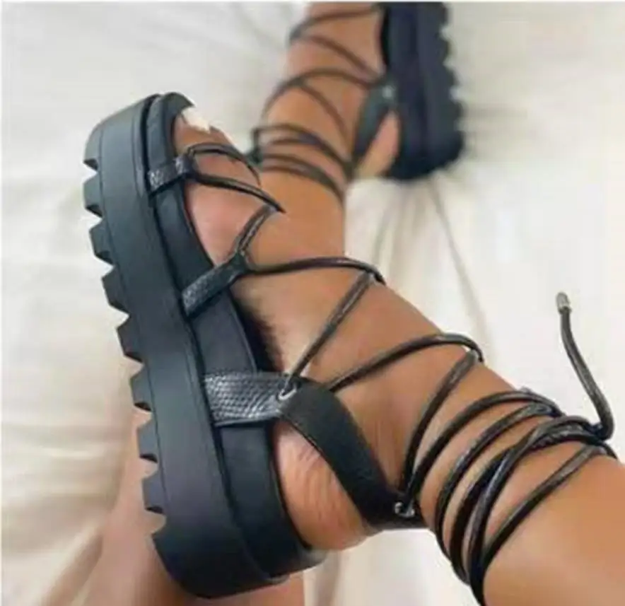 Woman Gladiator Sandals Ladies Ankle Wrap Wedges Women Platform Shoes Female Fashion Lace Up Shoes Women's Footwear Plus Size 43