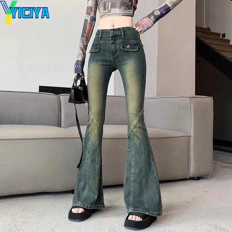 YICIYA Flared Jeans American Retro High Waist Woman pants All Match Slim Jean Fashion Street Y2k Hot Girl Style Casual Trousers