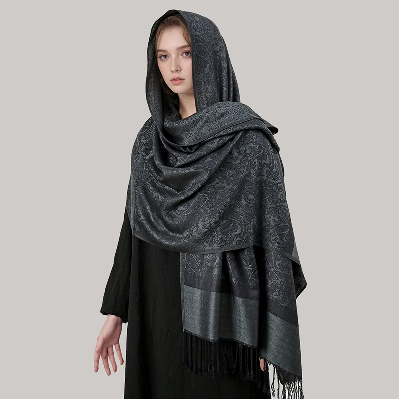[T003] 1pc Bohemian Fashion Paisley Jacquard Pashmina Scarf Tassel Ladies Hijab Shawl Wrap Winter Suitable For Daily Wear 5