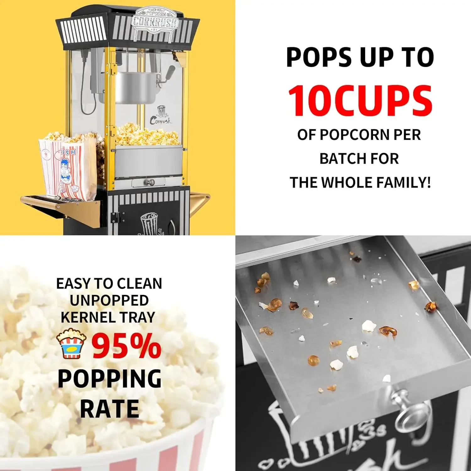 Cart Retro Classic Popcorn  Machine 8 Ounce with Nonstick Kettle for Home Use, Party and Birthd 5