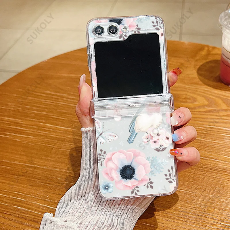 Elegant Floral Transparent Folding Phone Case - Hard Back Cover