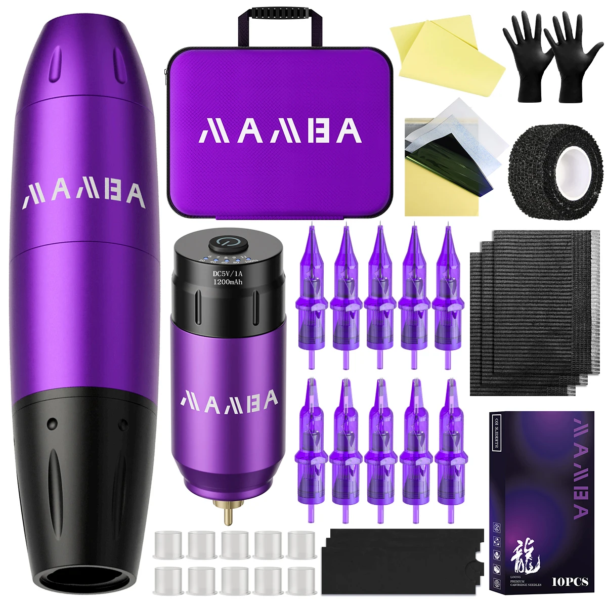 

MAMBA Professional 1200mAh Wireless Tattoo pen Kit Rotary Tattoo Pen for Body Art Permanent Makeup Tattoo Machine Set