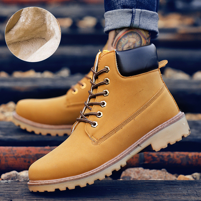 Couples Ankle Work Boots Sneakers Men Male Casual Shoes Waterproof Snow Boots Autumn Winter Warm Fur Short Botas Footwear