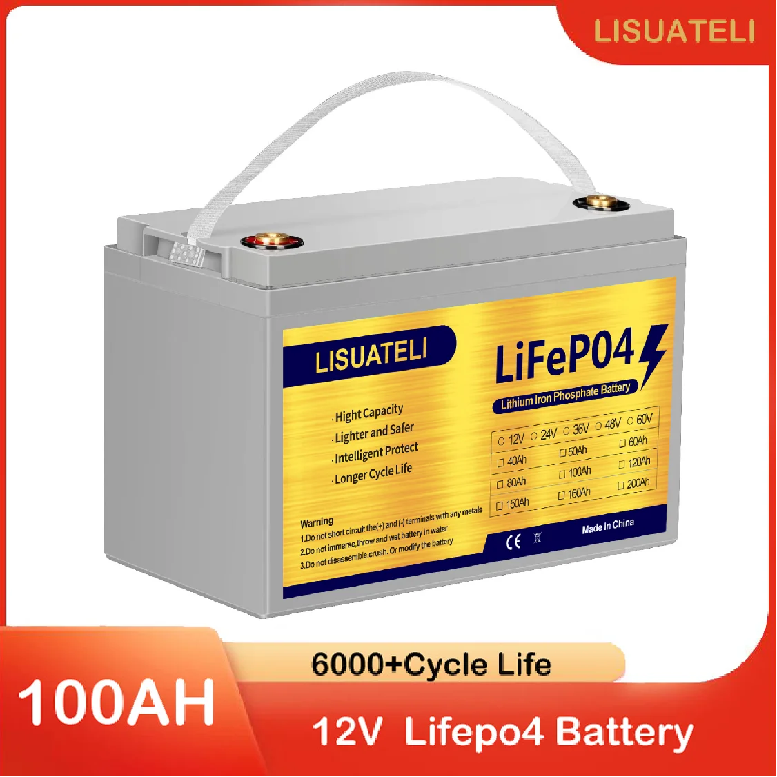 

Lisuateli 12V 6Ah/100Ah LiFePO4 Lithium Iron Phosphate Battery Built-in BMS for Solar Power System RV House Trolling Motor