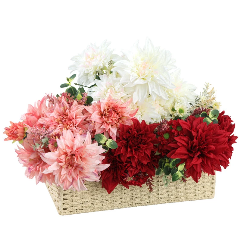 

Zerolife Silk Dahlia Bouquet For Home Table Vase 1 Bunch 12 Heads Fake Flower For Wedding Living Room Supply Artificial Decor