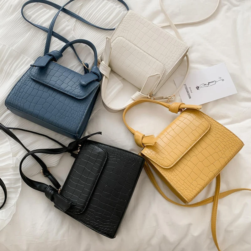 

Korean Style Fashion Solid Color Alligator Pattern PU Leather Single Shoulder Bag For Ladies Women Retro Sling Bag Handbags