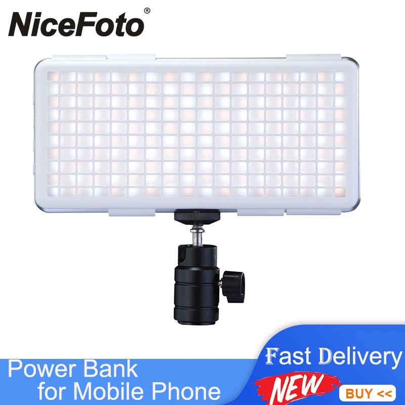 NiceFoto SL-120A 12W Pocket LED Video Light 160pcs LED Beads CCT 3200K-6500K Bi-color Fill light as Power Bank for Mobile Phone