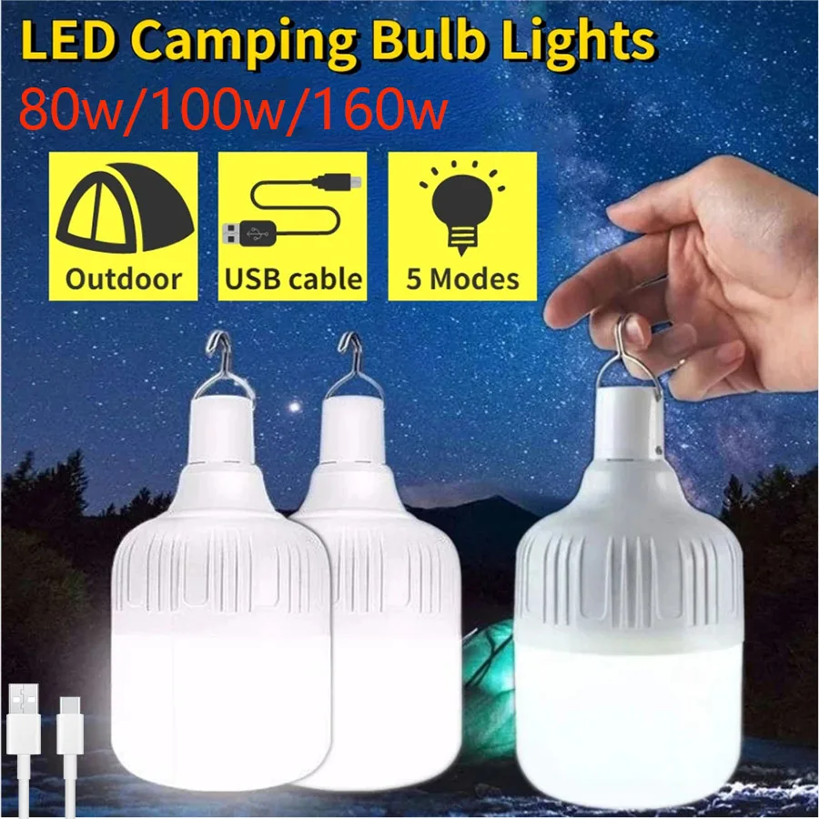 

Portable LED Bulb Lights High Power Emergency Torch USB Rechargeable Lamp Home Night Market Garden Lantern Tent Light with Hook