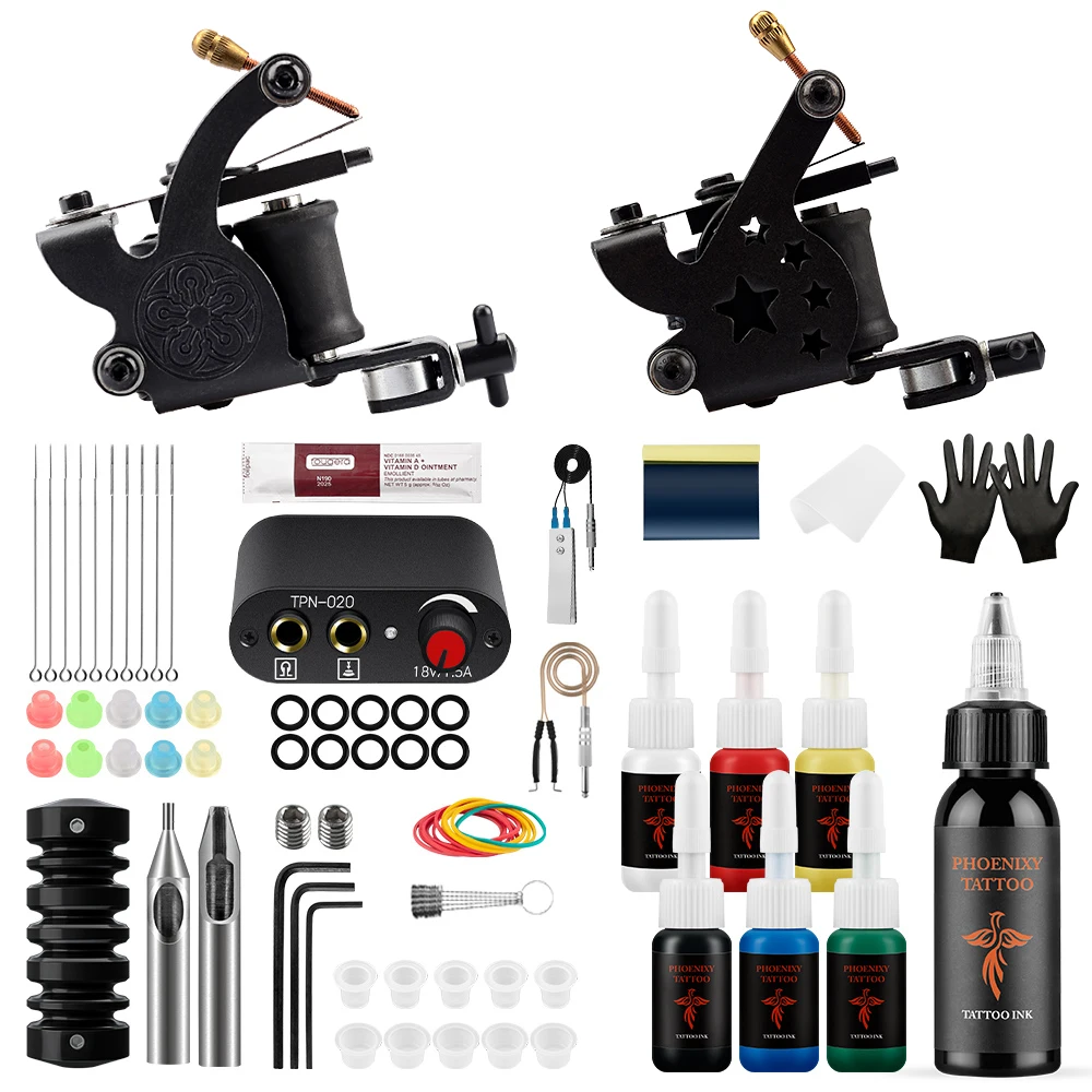 Tattoo Kit Tattoo Supplies Tattoo Needles Tattoo Kit Beginner Tattoo Machine Gun with Power Supply Needles Permanent Ink Pigment Complete Set for Body Art