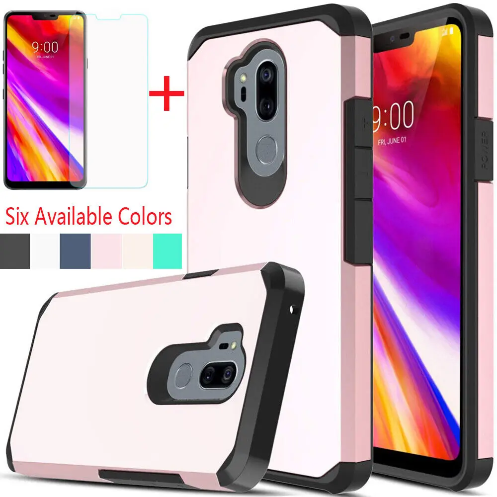 

For LG G7 ThinQ Shockproof Armor Bumper Rubber Hard Case+Tempered Glass