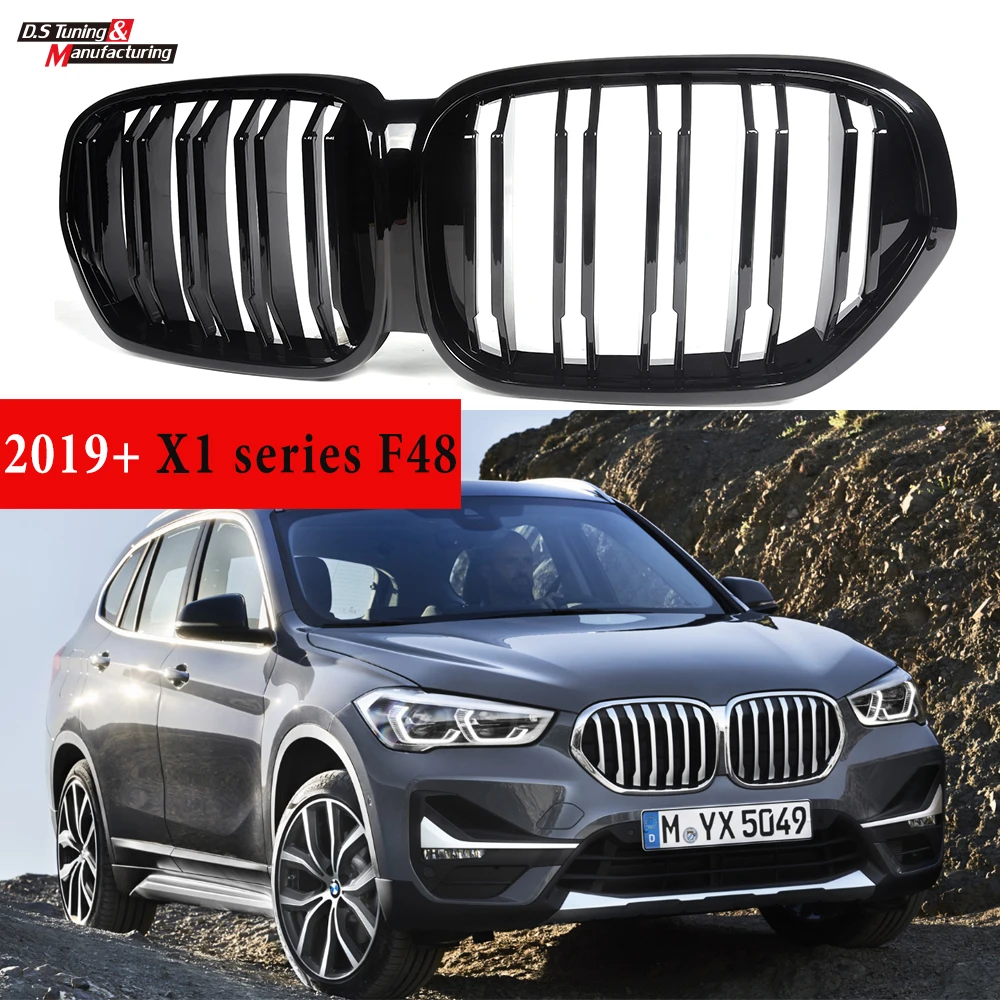 1pcs Dual-slat Gloss Black Front Kidney Bumper Grill For Bmw F48 Lci X1 ...