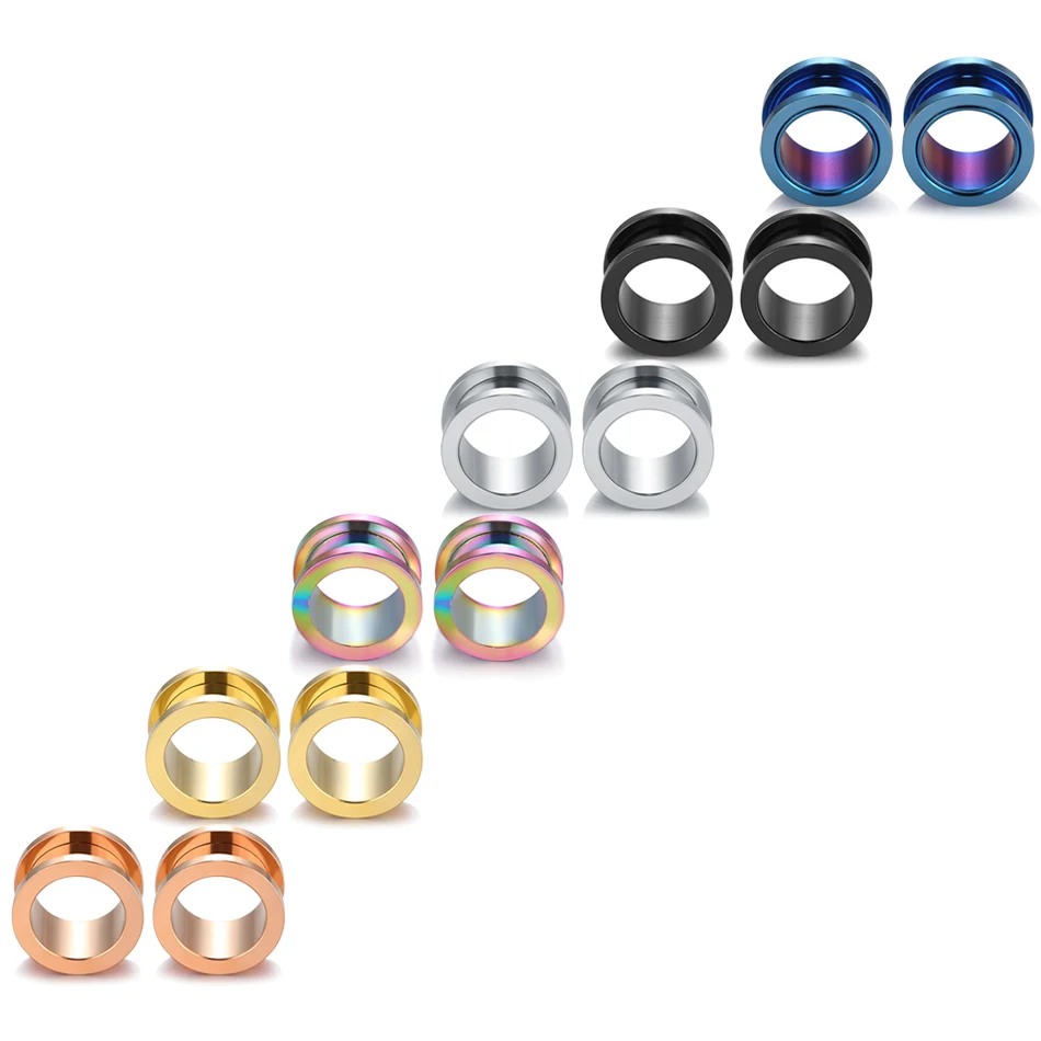 Piercing Jewelry 1Pair 316L Stainless Steel Ear Gauges Plugs Tunnels Earlets Screwed Earring Expander