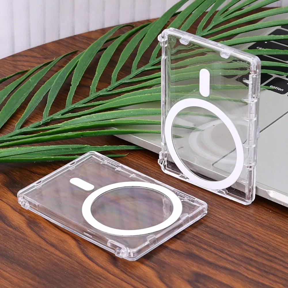 1-2PCS Transparent Magnetic Card Holder for IPhone Samsung Xiaomi Cases for Magsafe Clear Magnet Cover Bracket Cards Sleeve 3