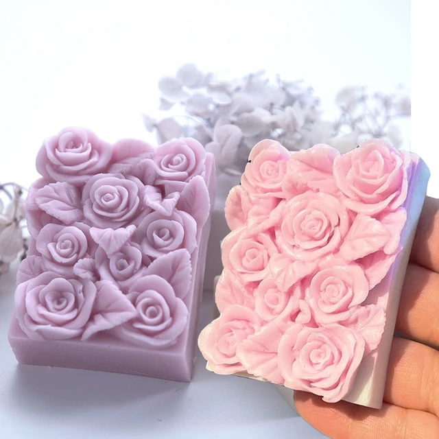 2 moldes cuadrados de silicona para fondant de flores de rosas, moldes de  chocolate hechos a mano para manualidades, manualidades, jabón, velas