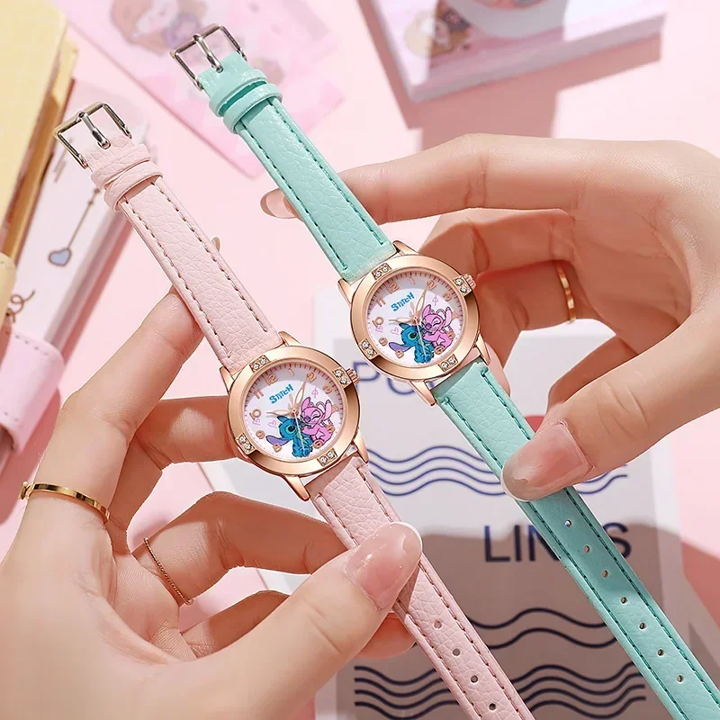 Disney Children's Watches Kids Boys Girls Cute Cartoon Stitch Imitation Diamond Wristwatch Belt Student Quartz Watch Gift 5