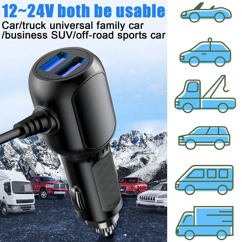 

Durable Dash Cam Car Charger ABS 3.5m Blue LED Light DVR Charging Cable Voltage Display 3.5A Fire Resistant ABS