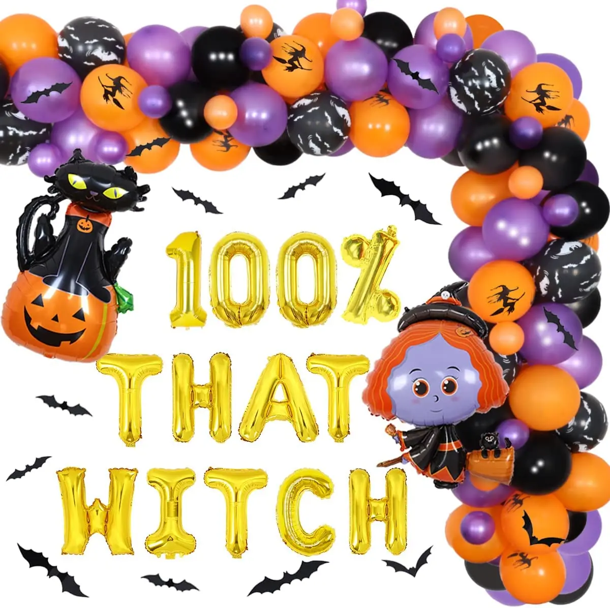 

KREATWOW-Halloween Balloon Garland Kit, 100% тематические воздушные шары с ведьмой, свадебный душ, украшение для девичника
