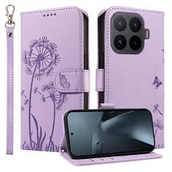 Dandelion Embossed Leather Wallet Flip Phone Case with Card Holder - Xiaomi 17 Max (PURPLE)