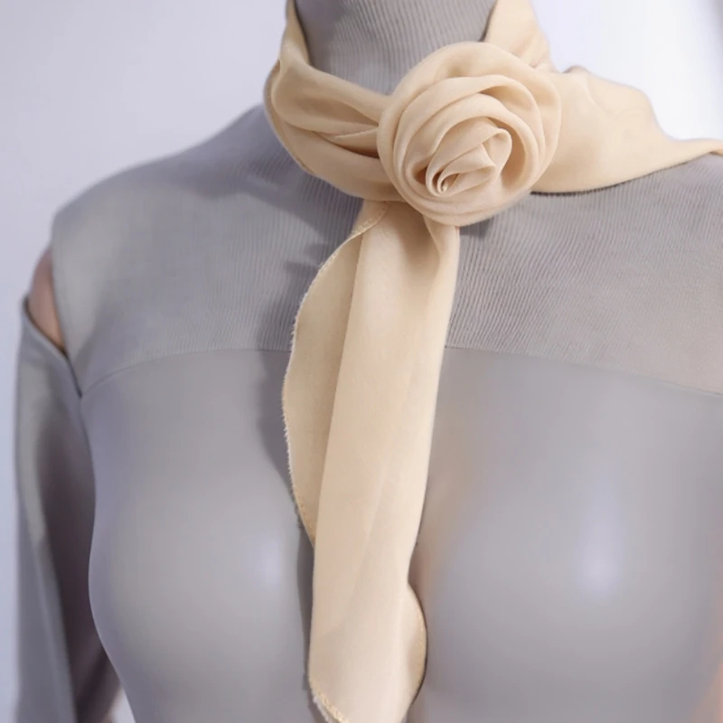 Decorative Flower Necktie Small Silk Scarf for Girl Elegant Neckwear for Party Dress Hand Tied Neckwrap Fashion Neckwear