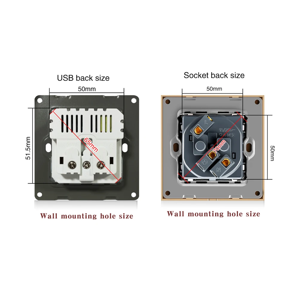 UBARO 172*86mm EU 유리 패널 벽 소켓 RJ45/RJ11/TV/Usb 5V 2A 약한 현재 플러그 홈 전기 콘센트 Ac110-250V 16A