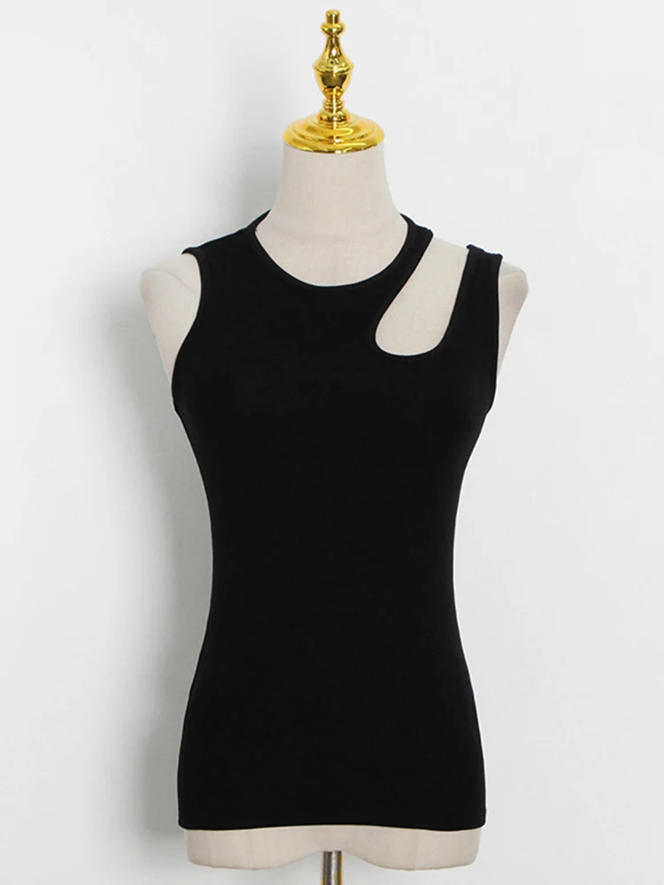 Casual y2k White Cut Out Women's T Shirt Round Neck Sleeveless Slim T Shirts Female Clothing 2022 Summer Fashion crop top women