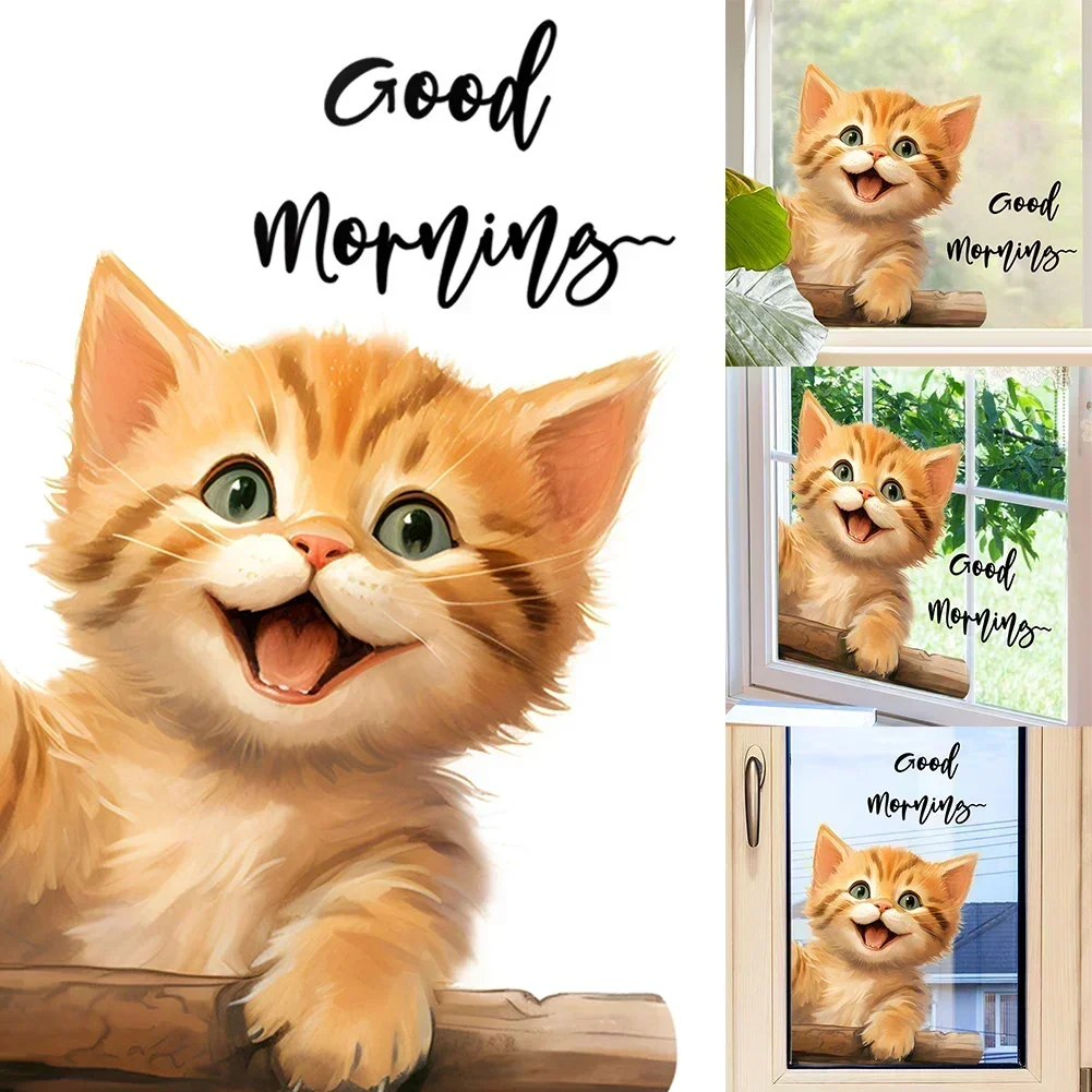 Cat Pattern Moisture-proof Art Decals Wall Posters Removable Living Room Art Decals Bathroom Cat Pattern Dry Surfaces