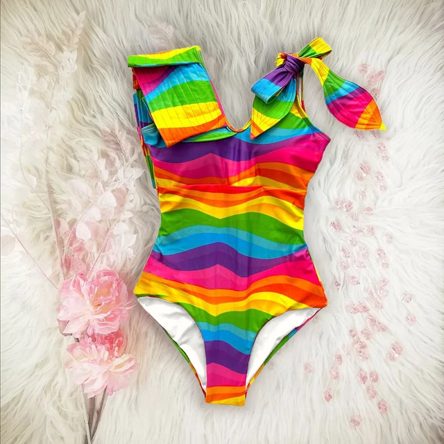 Rainbow Bathing Suit Rainbow Swimsuit One Piece Swimsuit High Cut