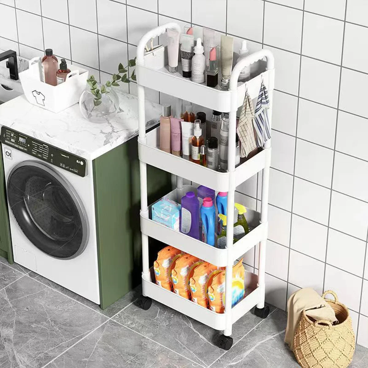 1pc-trolley Shelves Floor To Ceiling Kitchen Bathroom Mobile Snack Bathroom Multi-storey Bedroom Bedside Storage Shelves