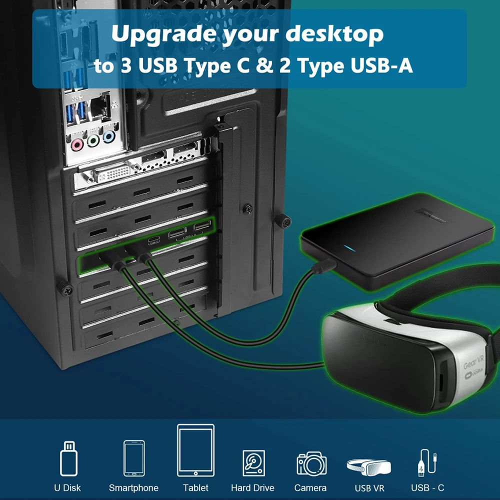 Pcie Adapter Card Pcie Expansion Card Pcie Usb Adapter Card 5 ports 5Gbps PCIE Expansion Card PCIE 1X To 5 Port Type C USB A USB 3.0 Adapter Controller PCI Express Riser Card Extender