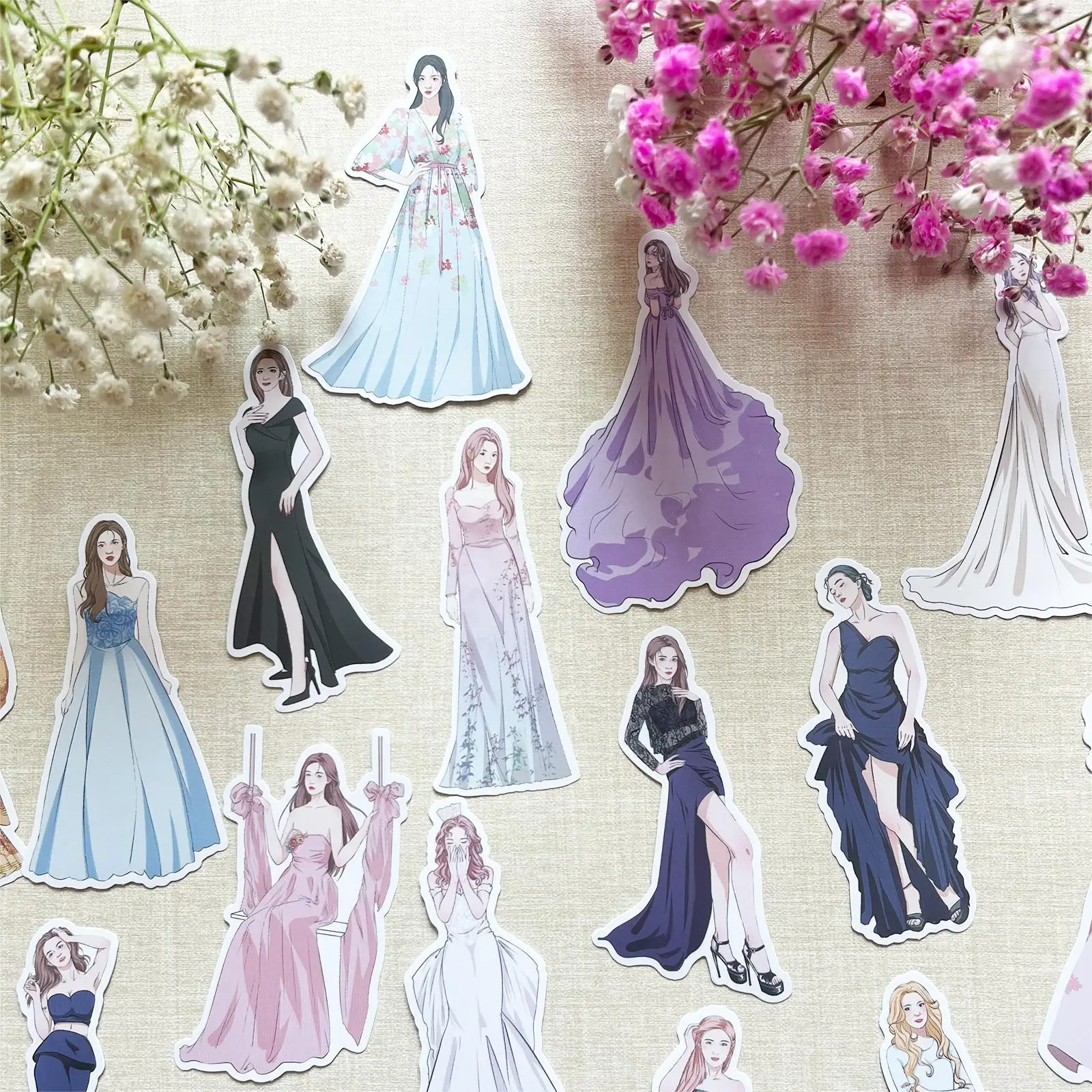 

50 Sheets Vintage Character Wedding Dress Material Sticker Creative DIY Journal Scrapbooking Handbook Collage Decor Stationery