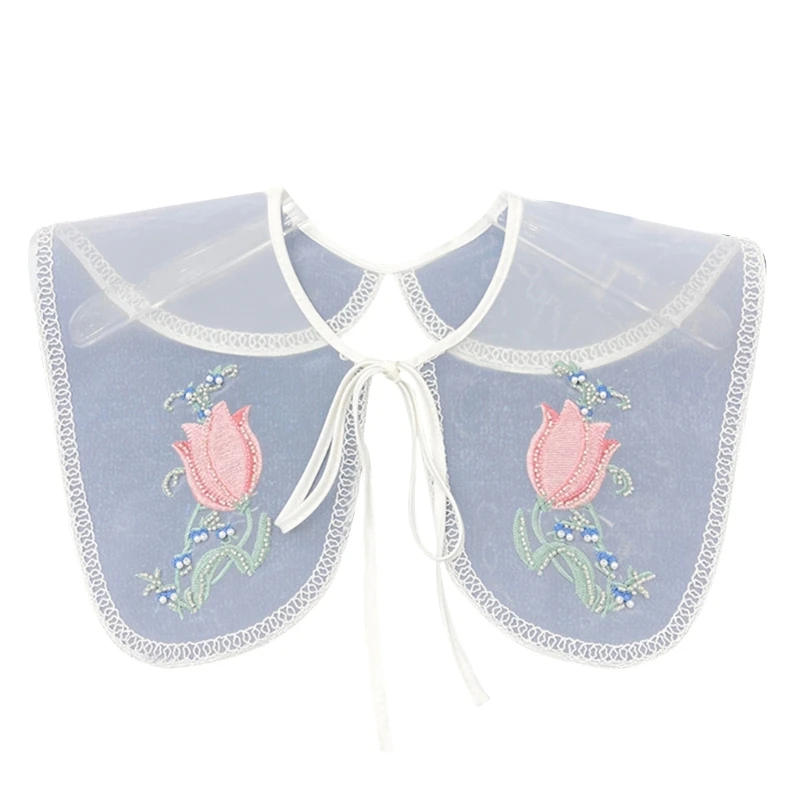 

Y166 Sheer Collar False Collar Shoulder Wrap Dickey Collar Embroidery Collar Detachable Collar for Dress Lace Up Neckline