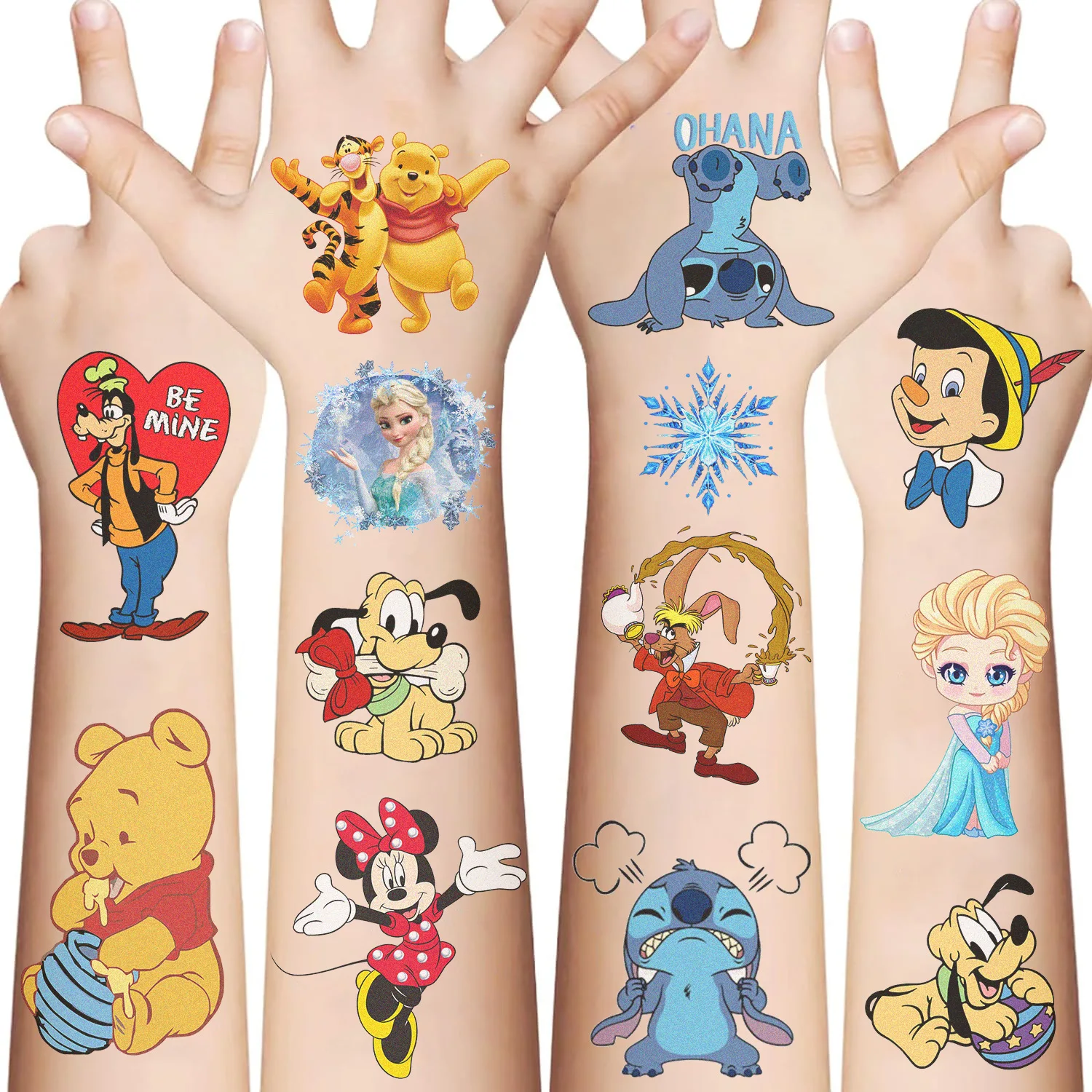 10Pcs/set Disney Princess Frozen Temporary Tattoo Stickers Cute Stitch Mickey Children Tattoo For Kids Funny Birthday Gift 6