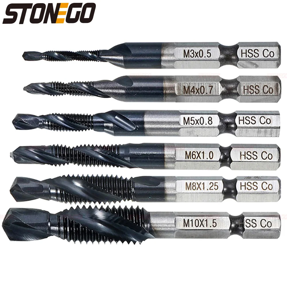 STONEGO M35 TiAlN Coated Drill Tap Countersink Bit with Hex Shank, HSS