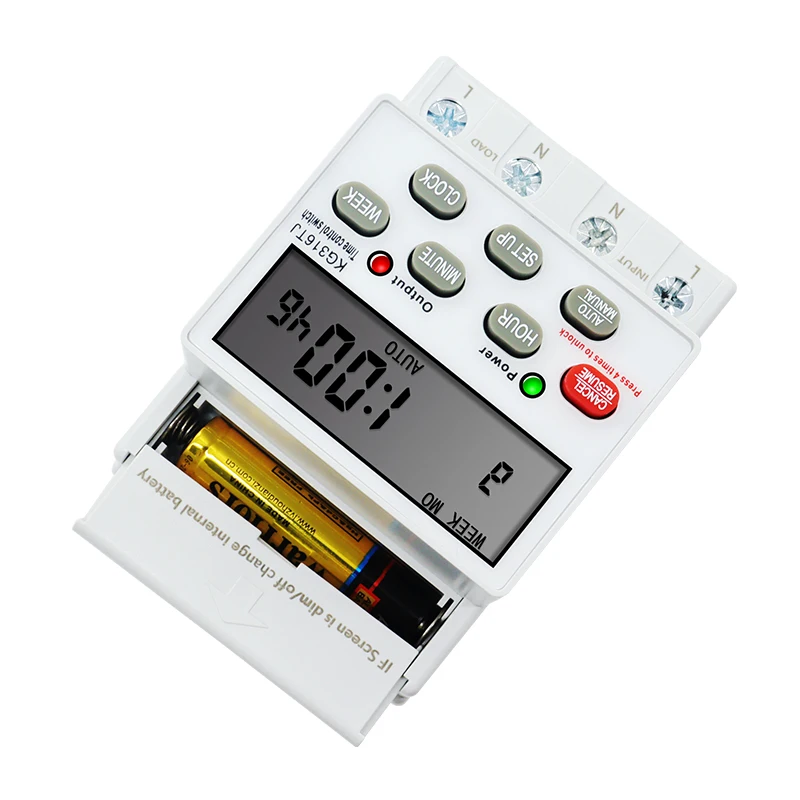 KG316T Digital Timer Switch AC 220V, DIN-Rail Timer, 40A Capacity, 16 ON/OFF Programmable Operations For Efficient Time Management