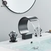 Black Bathroom Basin Faucet Brass 2 Crystal Knobs Cold Hot Gold High Arc Waterfall Filler Faucet 3 Holes Deck Mounted 1