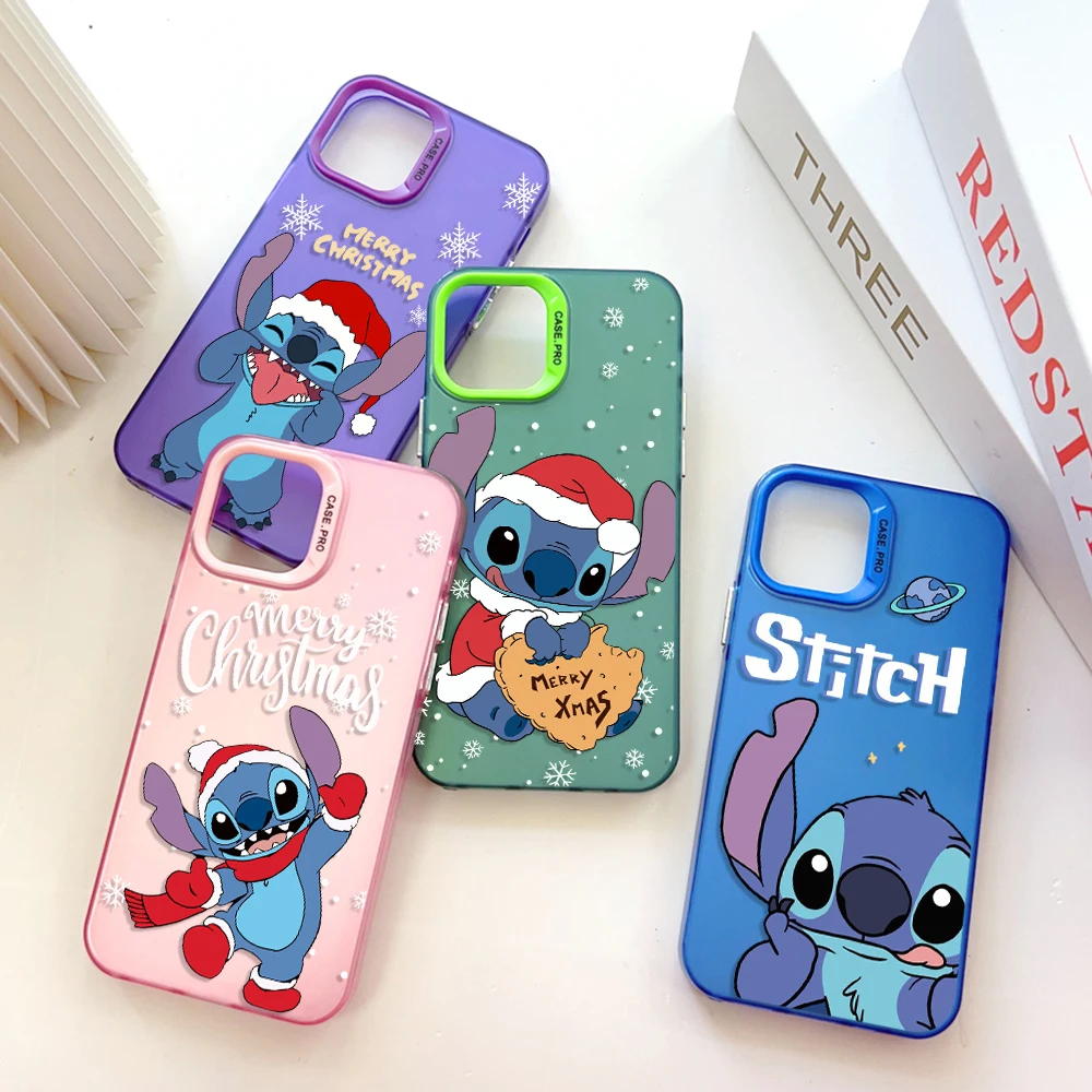 

Anime Disneys Stitchs Phone Case for IPhone 13 12 11 15 14 Pro Max Plus Lens Creative Border Silver Plated Inside Hard TPU Cover