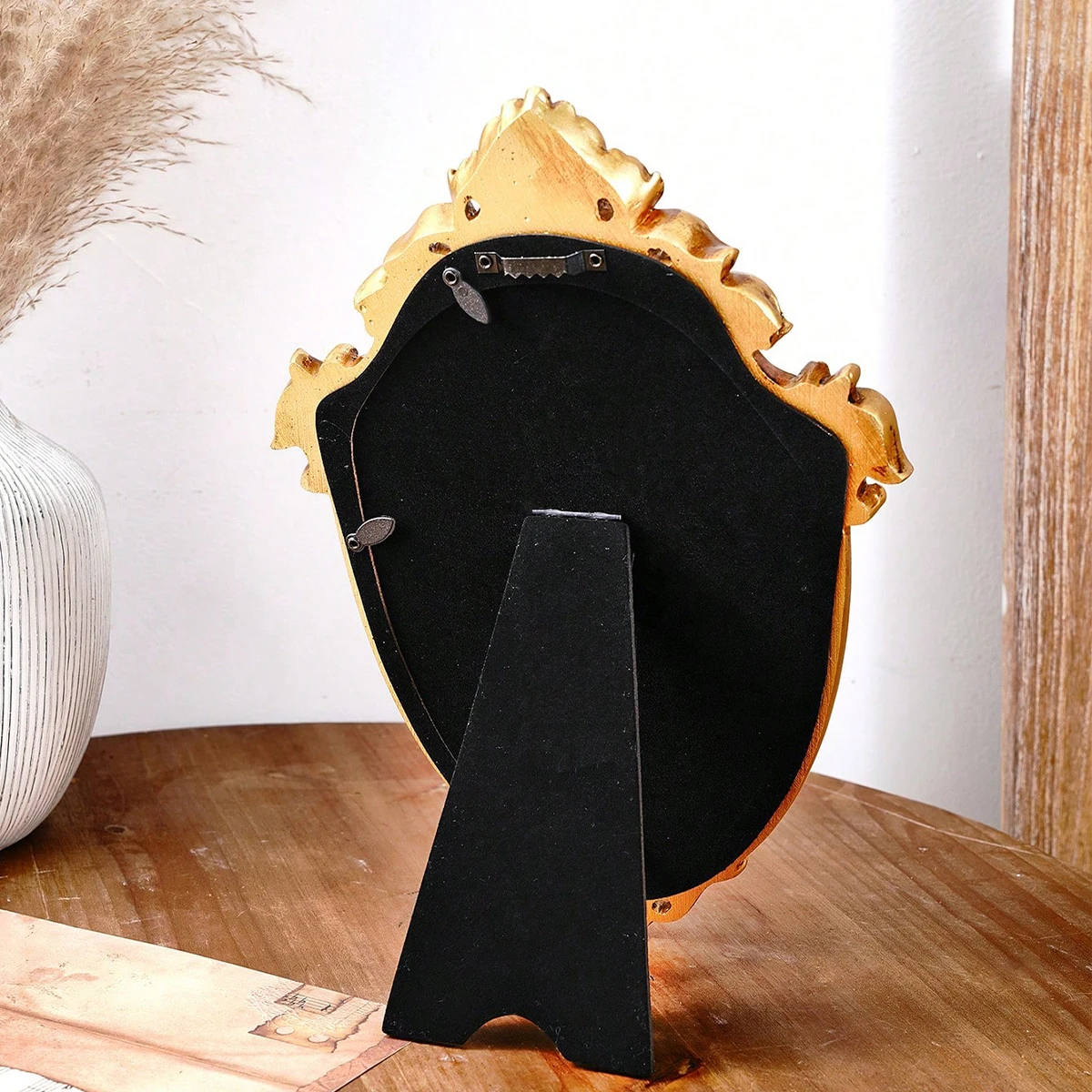 1 PC, resin material European classical style gold pattern special-shaped mirror ornament, can be hung or placed