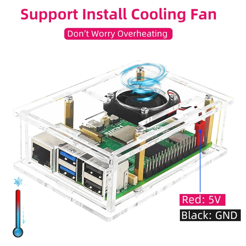 Raspberry Pi Case Raspberry Pi Cooler New Raspberry Pi 5 Acrylic Case Transparent Shell Optional Cooling Fan Copper Aluminum Heatsink for Pi 5