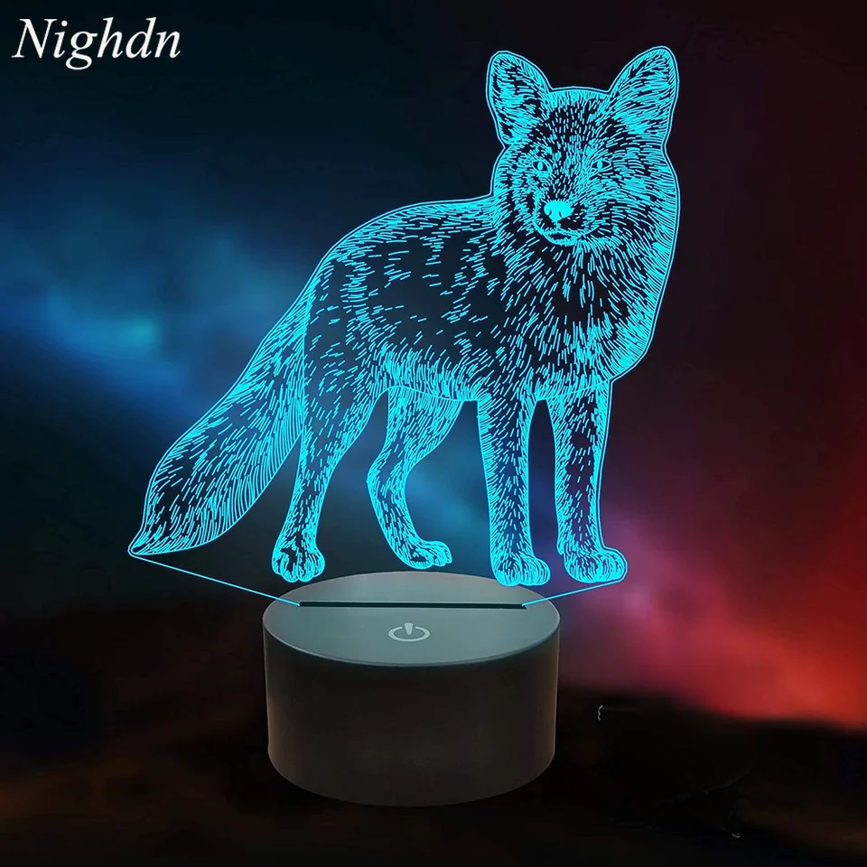 SKPELL Luce notturna 3D,animale lupo Lampada da comodino con telecomando 16 colori che cambiano camera da letto Decor Giocattoli regalo di compleanno di Natale per bambini