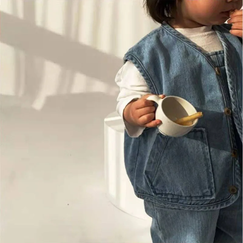 2022 Spring New Baby Sleeveless Denim Vest Casual Kids Vest Jacket Loose Boys Pocket Vest Coat Fashion Girls Denim Vest Clothes