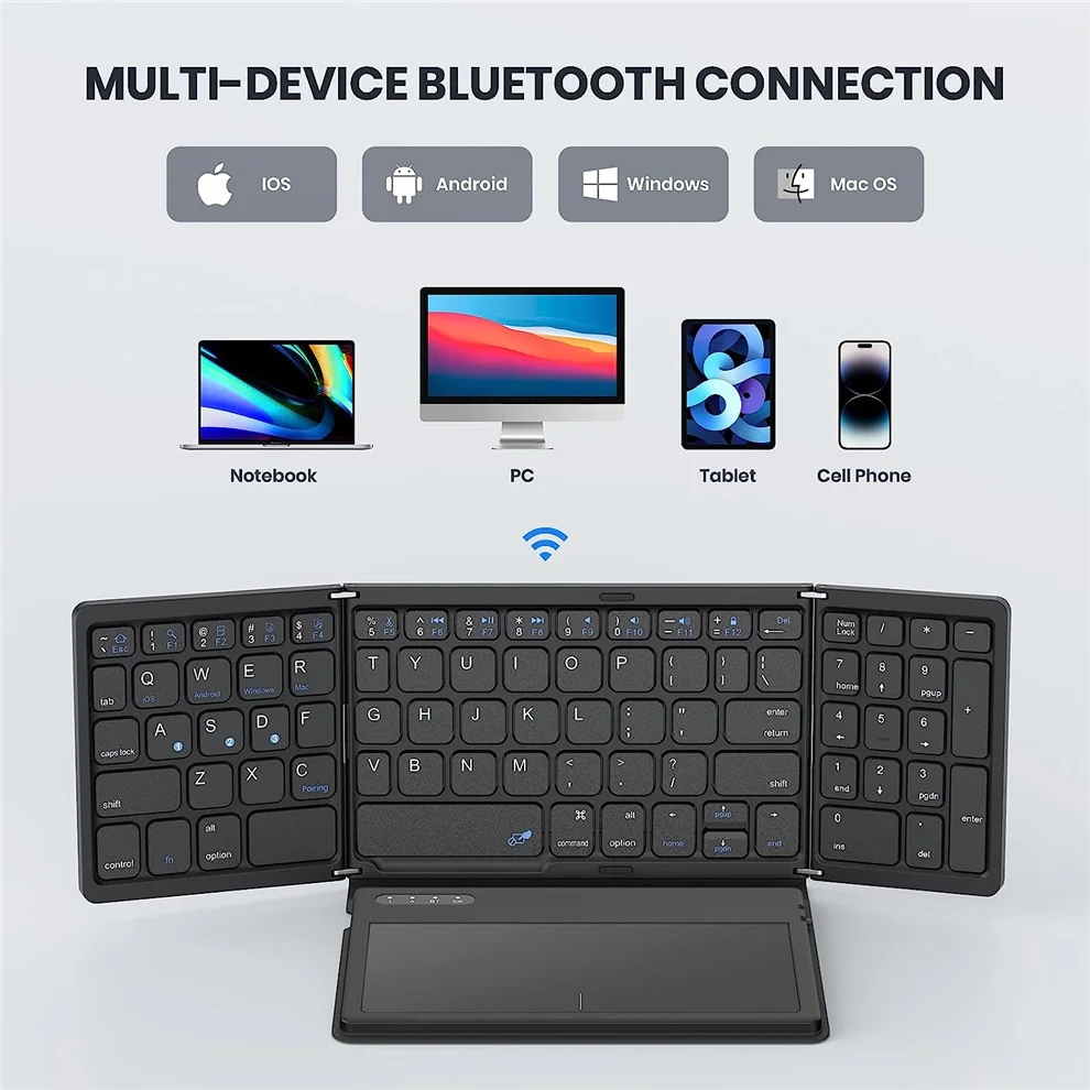 Jomaa-Foldable Full Size teclado Bluetooth com Touchpad
