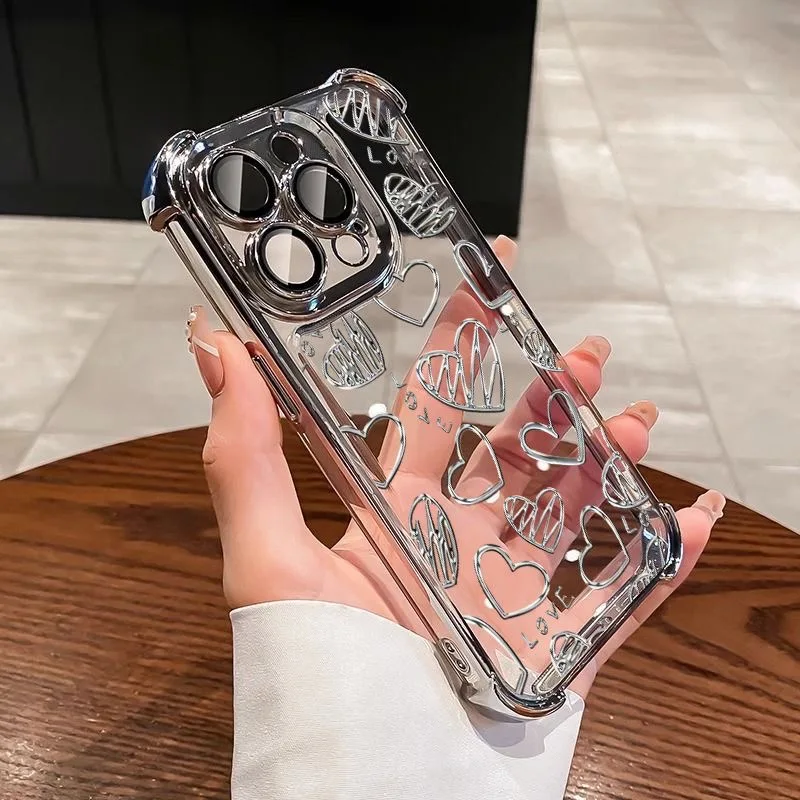 Silver Love Heart Plating Shockproof Anti-Fall Phone Case