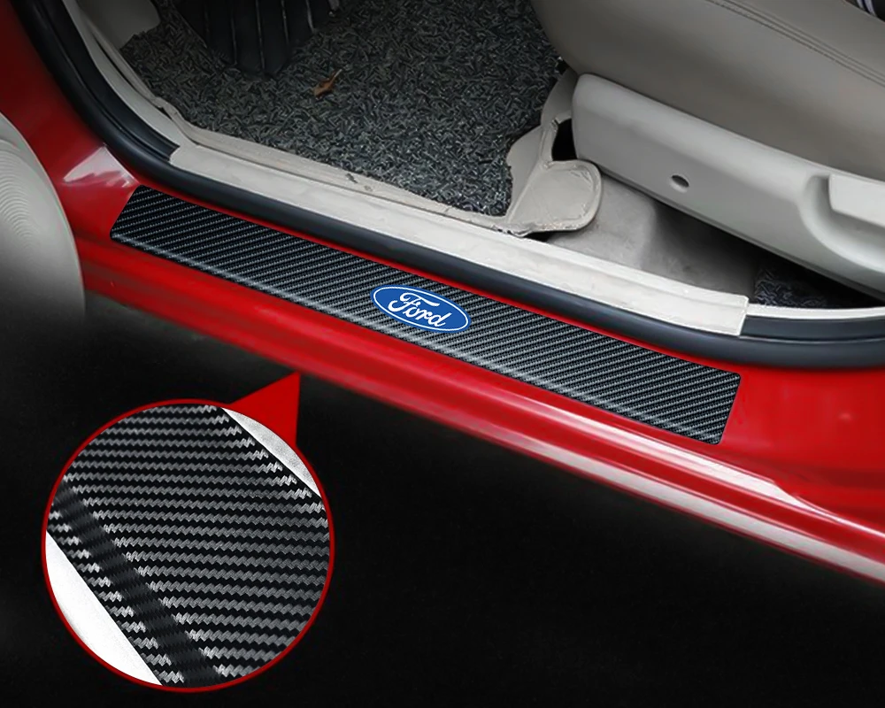 Carbon Fiber Auto Door Sill Protector Stickers 4pcs For Ford Focus 2 3 4 Mondeo Fiesta Ecosport Kuga Fusion Ghia