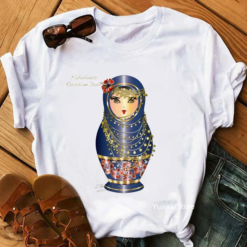 Russian Doll T-Shirt Women'S Clothing 2024 Funny Summer Fashion Tshirt Femme White Casual T Shirt Female Harajuku Shirt